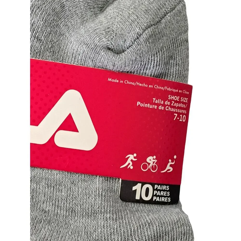 NWT Fila 10 Pairs Comfort Knit Soft Socks Bonus 3 Hair Ties Girls 7 to 10 Shoe